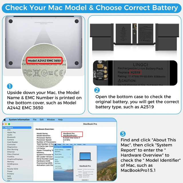 Alt view image 6 of 7 - A2519 Battery,A2442 Battery Replacement for MacBook Pro A2442(2021) 14-inch A2519 Battery(Upgraded High Performance 69.6Wh 11.47V 6068mAh)