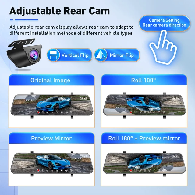 Alt view image 6 of 7 - 4K+2.5K Mirror Dash Cam for Cars, Night Vision WiFi Reverse Assist IMX415 Sensor, 5.8GHz WiFi, WDR, G-Sensor, Loop Recording, Motion Detection, 64GB Card, Night Vision Reverse Assist,64GB Card