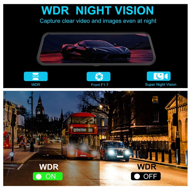Alt view image 3 of 7 - 4K+2.5K Mirror Dash Cam for Cars, Night Vision WiFi Reverse Assist IMX415 Sensor, 5.8GHz WiFi, WDR, G-Sensor, Loop Recording, Motion Detection, 64GB Card, Night Vision Reverse Assist,64GB Card
