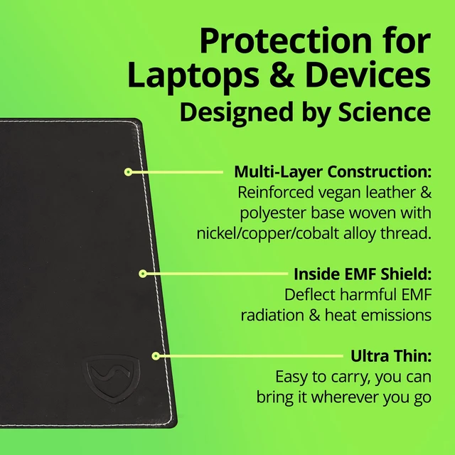 Alt view image 4 of 7 - Shield Your Body - Laptop Lap Pad with SaferBody, Anti Radiation Shield & Heat Shield Pad, EMF Blocker Laptop Pad for Up to 14in.Wide Device (13.8 x 10.7 inches), Jet Black PU Leather Color