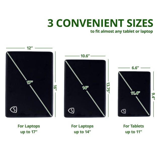 Alt view image 7 of 7 - Shield Your Body - Laptop Lap Pad with SaferBody, Anti Radiation Shield & Heat Shield Pad, EMF Blocker Laptop Pad for Up to 14in.Wide Device (13.8 x 10.7 inches), Jet Black PU Leather Color