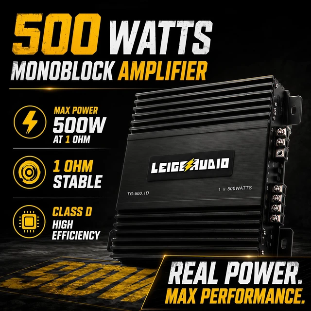 Alt view image 2 of 7 - 500 Watts MonoBlock Amplifier, Class D, 1 Ohm Stable Subwoofer Amplifiers for Car Audio Speakers