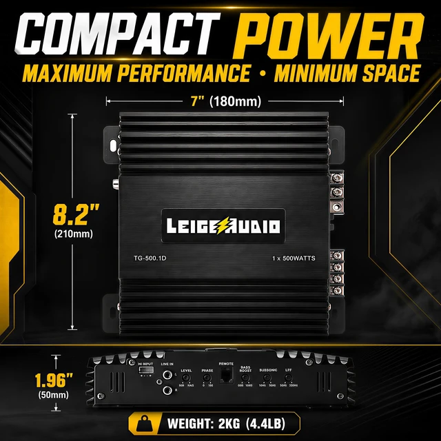 Alt view image 3 of 7 - 500 Watts MonoBlock Amplifier, Class D, 1 Ohm Stable Subwoofer Amplifiers for Car Audio Speakers