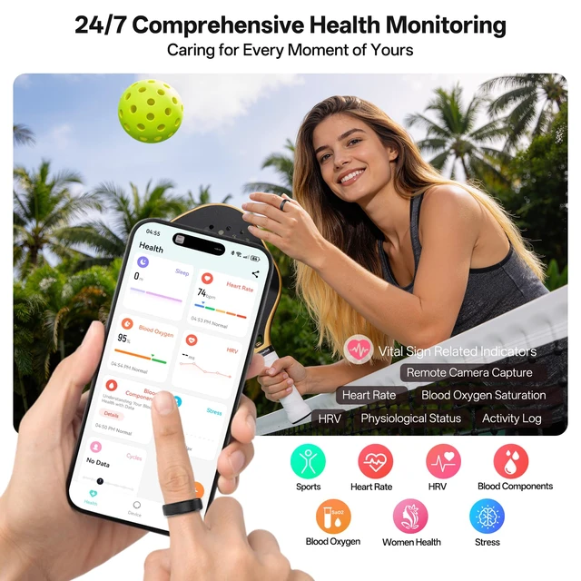 Alt view image 2 of 7 - Smart Ring for Women & Men, Health Fitness Tracker Ring Sleep Monitor/Heart Rate/Blood Oxygen/HRV/Stress/Calorie/Steps, IP68 Waterproof for iOS & Android, Free App (Rose Gold, 10#)
