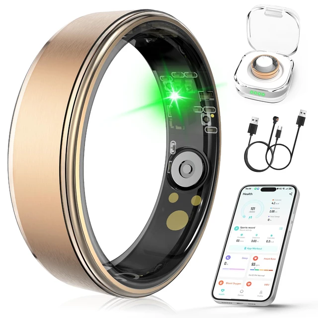 Main image of Smart Ring for Women & Men, Health Fitness Tracker Ring Sleep Monitor/Heart Rate/Blood Oxygen/HRV/Stress/Calorie/Steps, IP68 Waterproof for iOS & Android, Free App (Rose Gold, 10#)