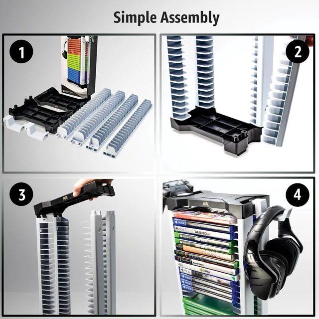 Alt view image 5 of 7 - Universal Game Holder 46 Game Storage Tower Rack for PS2 PS3 PS4 PS5 PSP Xbox 360 Xbox One Series X Wii Switch Games DVD and Blu-Ray Disks. Includes 2 Controller Mounts (Black)