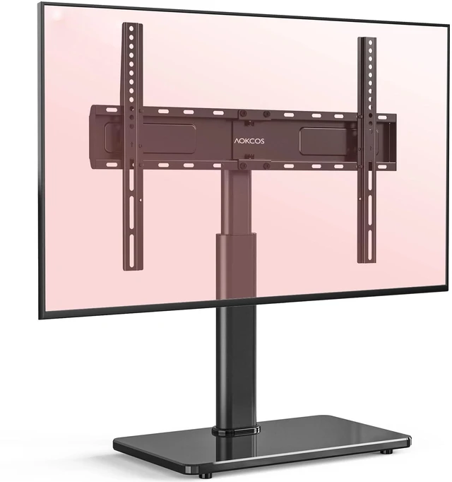 Main image of Swivel Universal TV Stand for 32-75 inch TVs with Tilt Down/Up, 8 Levels Height Adjustable Table Top TV Mount Stand with Stable Heavy Duty Tempered Glass Base, MAX VESA 600x400 mm, up to 99lbs, Black