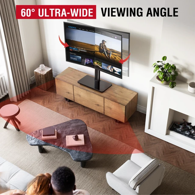 Alt view image 2 of 7 - Swivel Universal TV Stand for 32-75 inch TVs with Tilt Down/Up, 8 Levels Height Adjustable Table Top TV Mount Stand with Stable Heavy Duty Tempered Glass Base, MAX VESA 600x400 mm, up to 99lbs, Black
