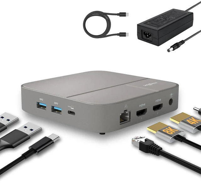 Main image of USB C Docking Station Dual Monitor 4K@60Hz or Single 8K@30Hz with 2 HDMI for Windows Laptops,11-in-1 Laptop Docking Station with 5 USB A/C, SD, Gigabit Ethernet, Audio, 130W AC Power Supply