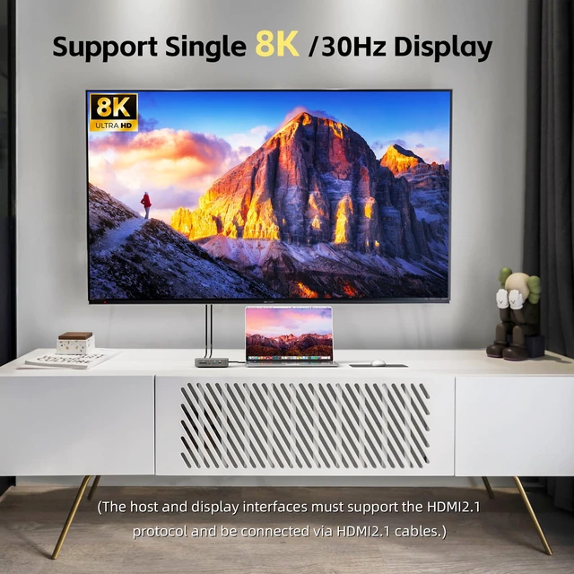 Alt view image 4 of 7 - USB C Docking Station Dual Monitor 4K@60Hz or Single 8K@30Hz with 2 HDMI for Windows Laptops,11-in-1 Laptop Docking Station with 5 USB A/C, SD, Gigabit Ethernet, Audio, 130W AC Power Supply