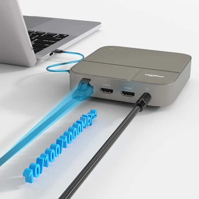 Alt view image 5 of 7 - USB C Docking Station Dual Monitor 4K@60Hz or Single 8K@30Hz with 2 HDMI for Windows Laptops,11-in-1 Laptop Docking Station with 5 USB A/C, SD, Gigabit Ethernet, Audio, 130W AC Power Supply