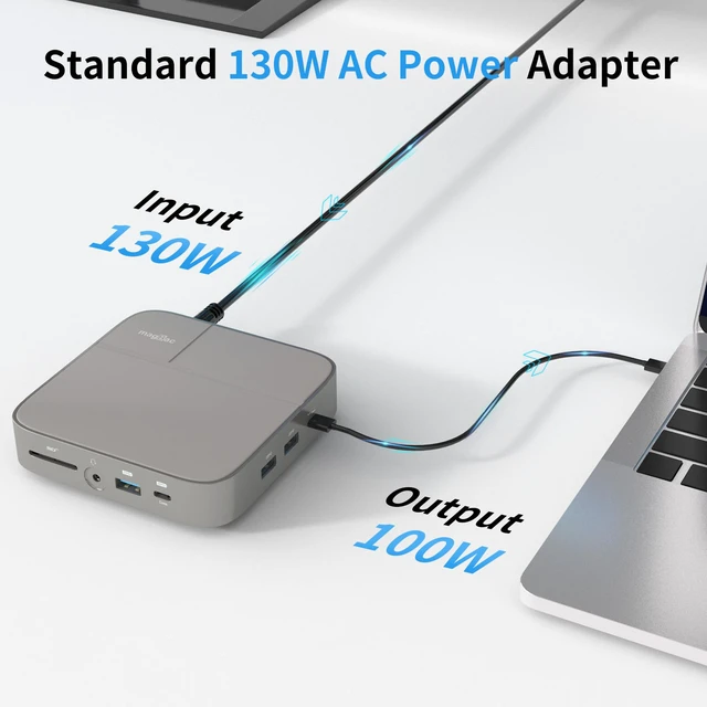 Alt view image 6 of 7 - USB C Docking Station Dual Monitor 4K@60Hz or Single 8K@30Hz with 2 HDMI for Windows Laptops,11-in-1 Laptop Docking Station with 5 USB A/C, SD, Gigabit Ethernet, Audio, 130W AC Power Supply