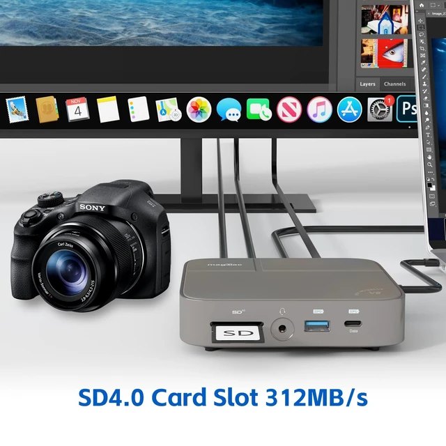Alt view image 7 of 7 - USB C Docking Station Dual Monitor 4K@60Hz or Single 8K@30Hz with 2 HDMI for Windows Laptops,11-in-1 Laptop Docking Station with 5 USB A/C, SD, Gigabit Ethernet, Audio, 130W AC Power Supply