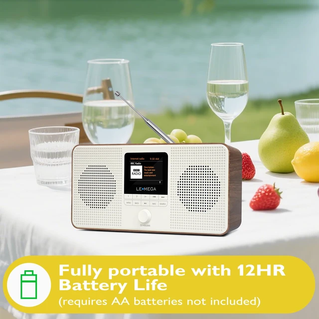 Alt view image 3 of 7 - IR4S Internet Radio, Podcasts,Spotify, Bluetooth, FM Stereo, Walnut 150 presets, alarm clock, full colour display, mains or AA battery, headphone jack, snooze, sleep timer, true 2.0 stereo