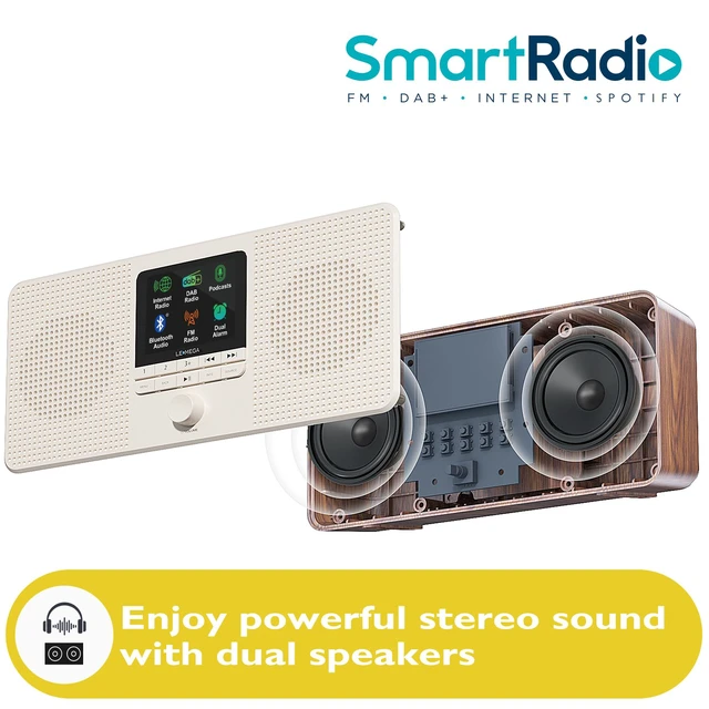Alt view image 5 of 7 - IR4S Internet Radio, Podcasts,Spotify, Bluetooth, FM Stereo, Walnut 150 presets, alarm clock, full colour display, mains or AA battery, headphone jack, snooze, sleep timer, true 2.0 stereo