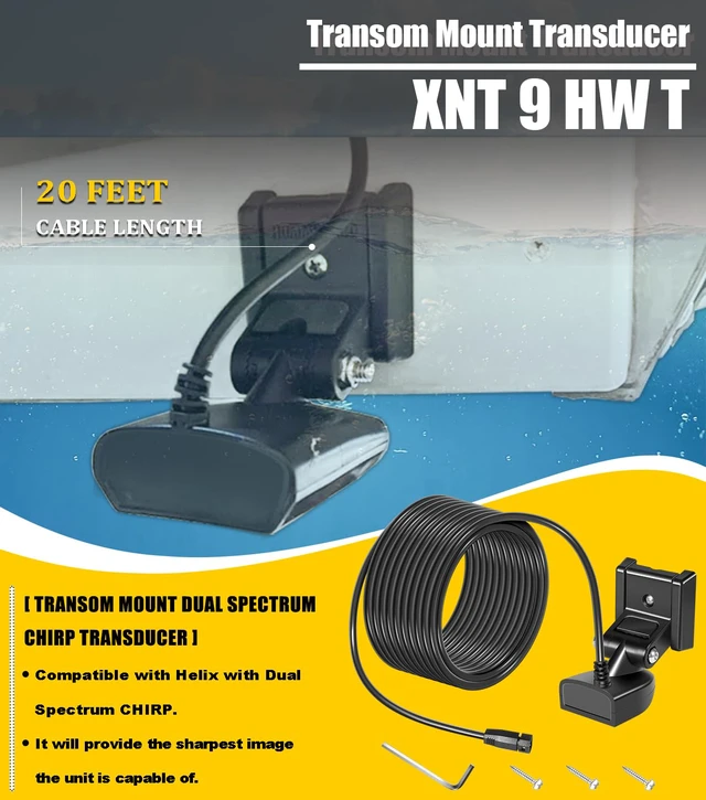 Alt view image 2 of 7 - XNT-9-HW-T Transom Temperature Transducer for Humminbird Helix 5/7/8/9/10/12 with Dual Spectrum Chirp Sonar 710274-1, 20 Feet Cable Length MEGA Imaging Shallow to Deep Water
