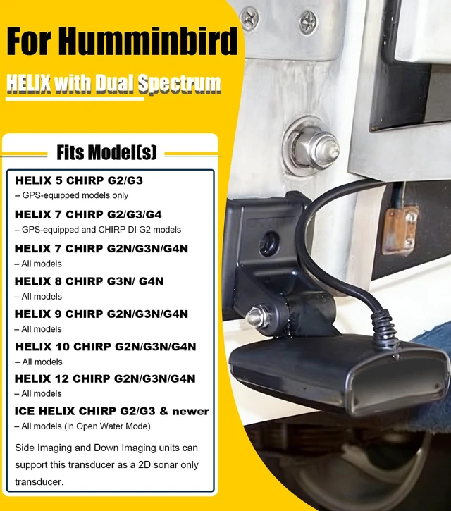 Alt view image 3 of 7 - XNT-9-HW-T Transom Temperature Transducer for Humminbird Helix 5/7/8/9/10/12 with Dual Spectrum Chirp Sonar 710274-1, 20 Feet Cable Length MEGA Imaging Shallow to Deep Water