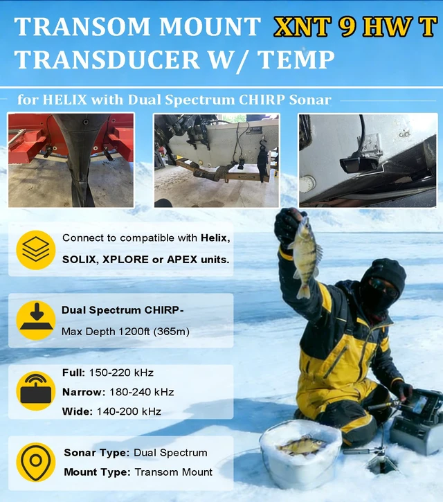 Alt view image 5 of 7 - XNT-9-HW-T Transom Temperature Transducer for Humminbird Helix 5/7/8/9/10/12 with Dual Spectrum Chirp Sonar 710274-1, 20 Feet Cable Length MEGA Imaging Shallow to Deep Water