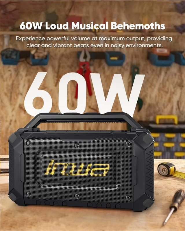 Alt view image 2 of 7 - Jobsite Bluetooth Speakers Compatible with DeWalt 20V/FLEXVOLT & Milwaukee M18 Battery, 60W Portable Outdoor Wireless Boombox w/Bass, RGB Lights, Loud Speaker for Worksite/Workshop/Garage(Black)