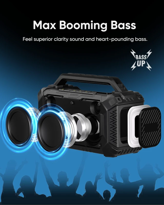 Alt view image 4 of 7 - Jobsite Bluetooth Speakers Compatible with DeWalt 20V/FLEXVOLT & Milwaukee M18 Battery, 60W Portable Outdoor Wireless Boombox w/Bass, RGB Lights, Loud Speaker for Worksite/Workshop/Garage(Black)