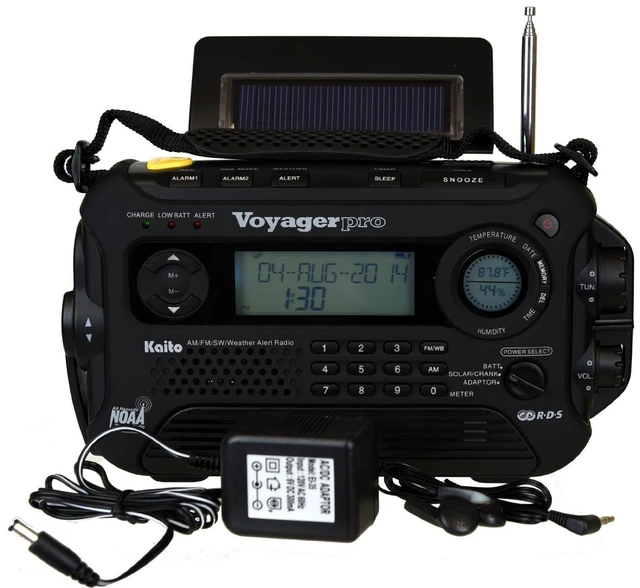 Alt view image 2 of 7 - Voyager Pro KA600 Digital Solar Dynamo Hand Crank AM/FM/LW/SW & NOAA Weather Emergency Radio with Flashlight, Reading Lamp,Smart Phone Charger & RDS and Real-Time Alert, with AC Adapter, Black