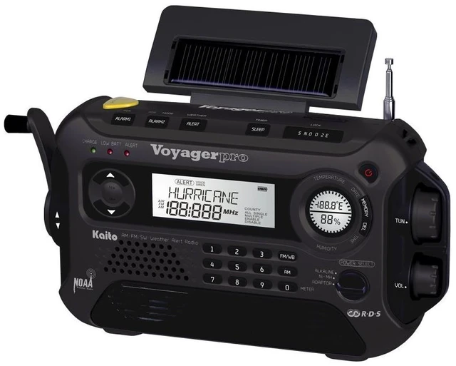 Alt view image 3 of 7 - Voyager Pro KA600 Digital Solar Dynamo Hand Crank AM/FM/LW/SW & NOAA Weather Emergency Radio with Flashlight, Reading Lamp,Smart Phone Charger & RDS and Real-Time Alert, with AC Adapter, Black