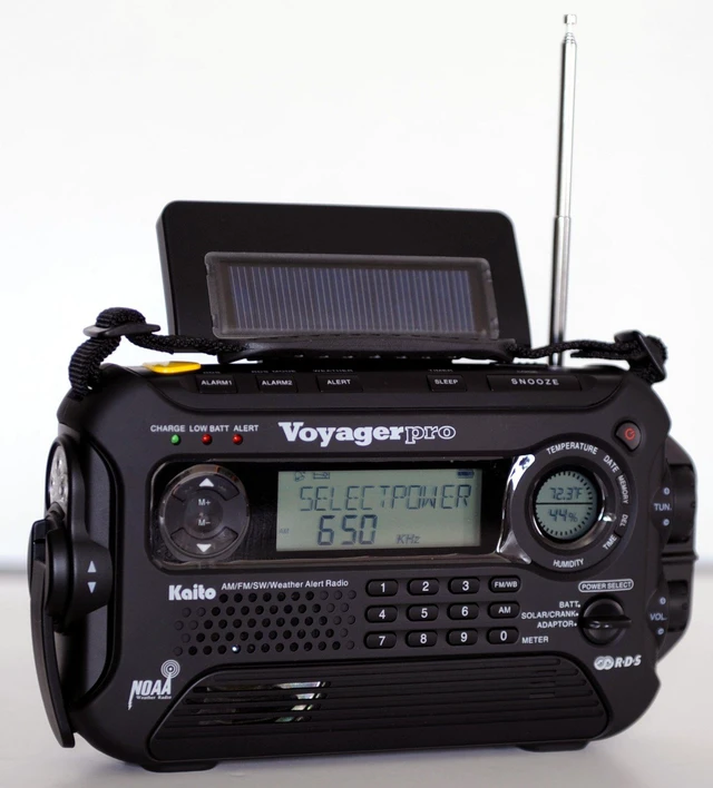 Alt view image 6 of 7 - Voyager Pro KA600 Digital Solar Dynamo Hand Crank AM/FM/LW/SW & NOAA Weather Emergency Radio with Flashlight, Reading Lamp,Smart Phone Charger & RDS and Real-Time Alert, with AC Adapter, Black
