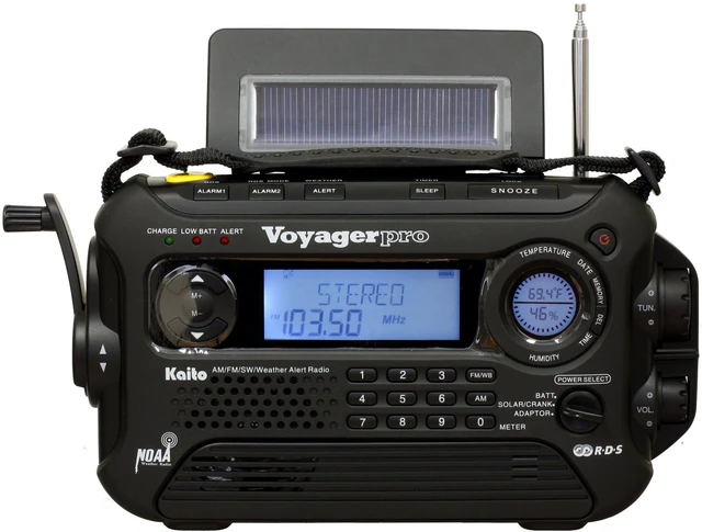 Alt view image 7 of 7 - Voyager Pro KA600 Digital Solar Dynamo Hand Crank AM/FM/LW/SW & NOAA Weather Emergency Radio with Flashlight, Reading Lamp,Smart Phone Charger & RDS and Real-Time Alert, with AC Adapter, Black