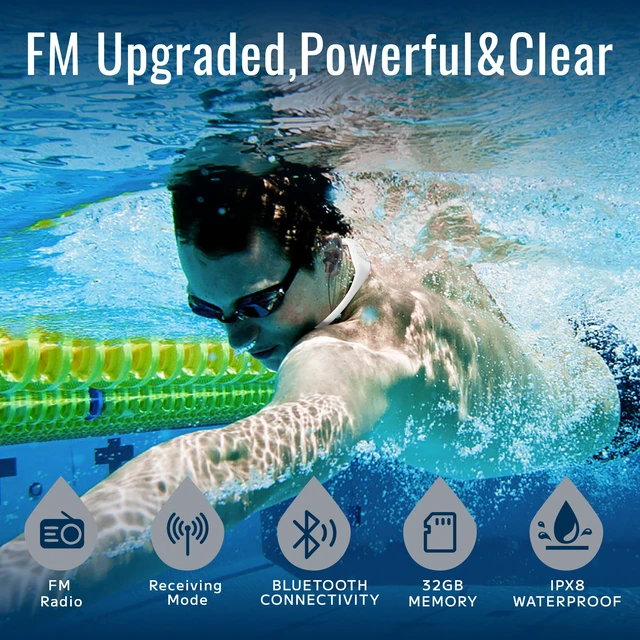 Alt view image 2 of 7 - AquaSound Pro W18 Swimming Headphones - Waterproof Headphones for Swimming, 4-in-1 MP3 Player 32GB, Bluetooth 5.4, FM Radio, Compatible with T6 Transmitter for Underwater Music