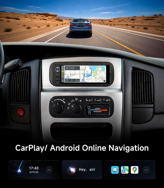Alt view image 5 of 7 - 6.36" Single DIN Car Radio Stereo, Wireless CarPlay Android Auto IPS HD touchscreen, Linux System, USB USB-C FM, phone link, Bluetooth, plug-and-play
