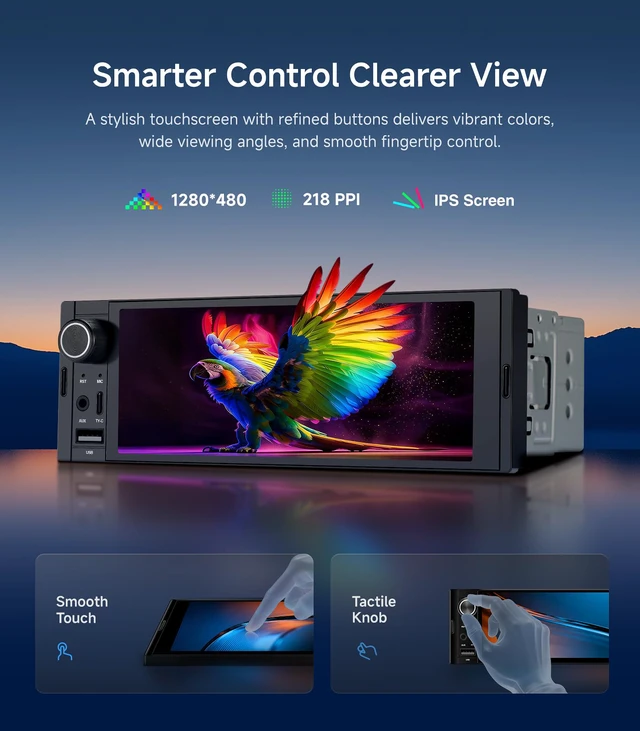 Alt view image 6 of 7 - 6.36" Single DIN Car Radio Stereo, Wireless CarPlay Android Auto IPS HD touchscreen, Linux System, USB USB-C FM, phone link, Bluetooth, plug-and-play