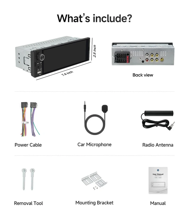 Alt view image 7 of 7 - 6.36" Single DIN Car Radio Stereo, Wireless CarPlay Android Auto IPS HD touchscreen, Linux System, USB USB-C FM, phone link, Bluetooth, plug-and-play
