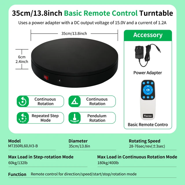 Alt view image 2 of 7 - Remote-Controlled Motorized Turntable,Motorized Rotating Display Stand,Speed-Adjustable Rotating Platform,Multi-Mode 360° Photography Turntable for 3D Scan,Photography,Showcase(13.8in/Black)