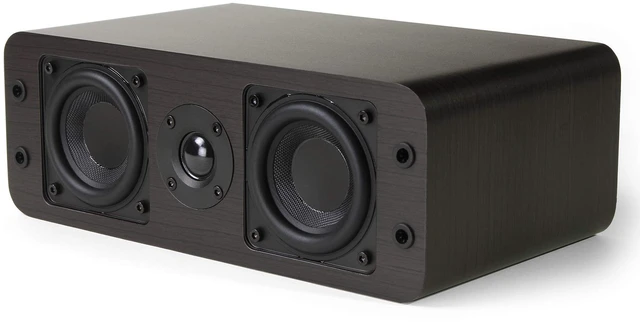 Main image of OoO Slim Passive Center Channel Speaker, Home Theater, Each, Walnut Amplifier Required, Dual 3-Inch Woofers, 0.75-Inch Silk Tweeter, Under 4-Inch Tall, Desktop, Surround Sound, Wall Mountable