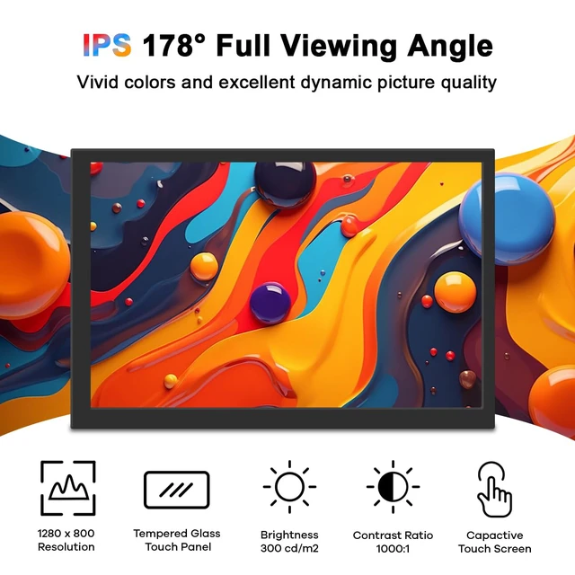 Alt view image 2 of 7 - 10.1" LCD Touchscreen IPS Monitor 1280x800 Portable Screen HDMI Display Built-in Speakers with Shell for Raspberry Pi 5/Pi 4/3B+ Xbox PS4 Windows 7/8/10