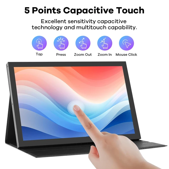 Alt view image 3 of 7 - 10.1" LCD Touchscreen IPS Monitor 1280x800 Portable Screen HDMI Display Built-in Speakers with Shell for Raspberry Pi 5/Pi 4/3B+ Xbox PS4 Windows 7/8/10