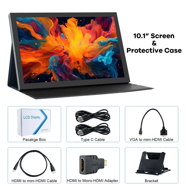 Alt view image 7 of 7 - 10.1" LCD Touchscreen IPS Monitor 1280x800 Portable Screen HDMI Display Built-in Speakers with Shell for Raspberry Pi 5/Pi 4/3B+ Xbox PS4 Windows 7/8/10