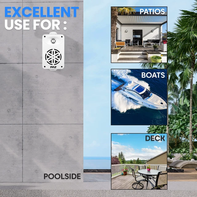 Alt view image 7 of 7 - Usa Bluetooth Indoor Outdoor Speakers Pair-200 Watt Dual Waterproof 3.5" 2-Way Full Range Speaker System w/1/2" High Compliance Polymer Tweeter-Home,Boat,Marine,Deck,Patio,Poolside(White)