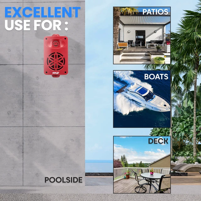 Alt view image 7 of 7 - Usa Bluetooth Indoor Outdoor Speakers Pair - 200 Watt Dual Waterproof 3.5 2-Way Full Range System w/ 1/2 High Compliance Polymer Tweeter - Home, Boat, Marine, Deck, Patio, Poolside -PDWRBT36RD