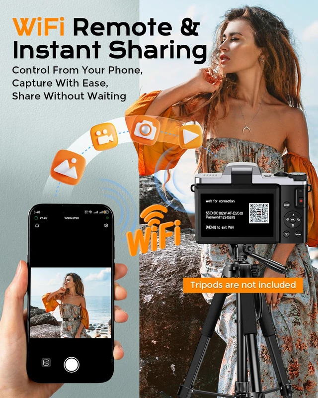 Alt view image 4 of 7 - 4K Digital Camera for Photography, 64MP WiFi Vlogging Camera for YouTube 3'' 180° Flip Screen,Autofocus,16X Zoom Anti-Shake, 32GB Card, 2 Batteries & Case,Compact Travel Point and Shoot Cameras