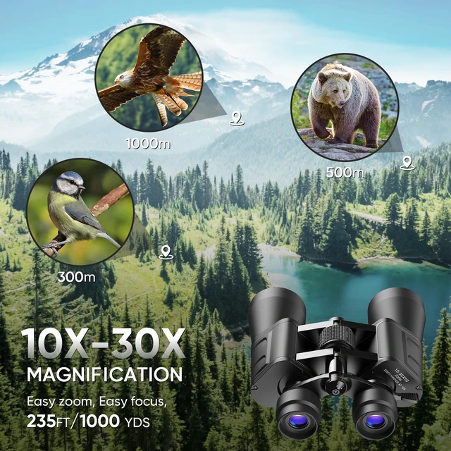 Alt view image 3 of 7 - 10-30x50 High Power Zoom Binoculars for Adults, Low Light Night Vision/Daily Waterproof / BAK7 Prism/FMC Lens, HD Professional Binoculars for Bird Watching, Hunting, Outdoor, Hiking