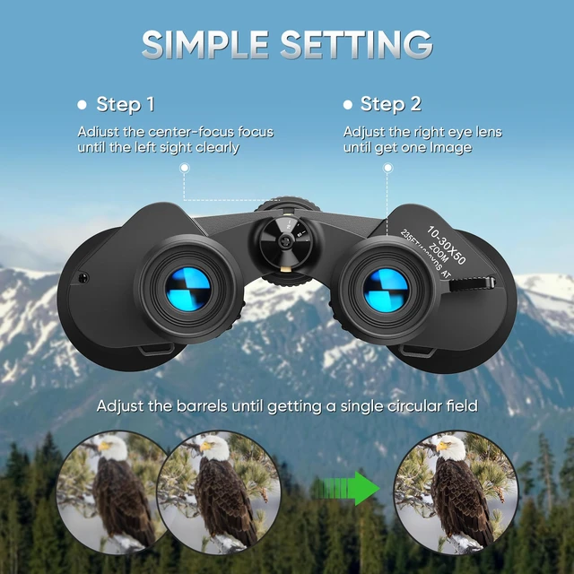 Alt view image 7 of 7 - 10-30x50 High Power Zoom Binoculars for Adults, Low Light Night Vision/Daily Waterproof / BAK7 Prism/FMC Lens, HD Professional Binoculars for Bird Watching, Hunting, Outdoor, Hiking