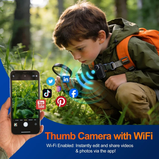 Alt view image 5 of 7 - 4K Mini Body Camera with 1.47" Screen & WiFi, Vertical/Horizontal Video, 3-Hour Battery Magnetic Thumb Action Camera, Wearable POV Camera for Travel, Hiking & Personal Safety(Black32GB)