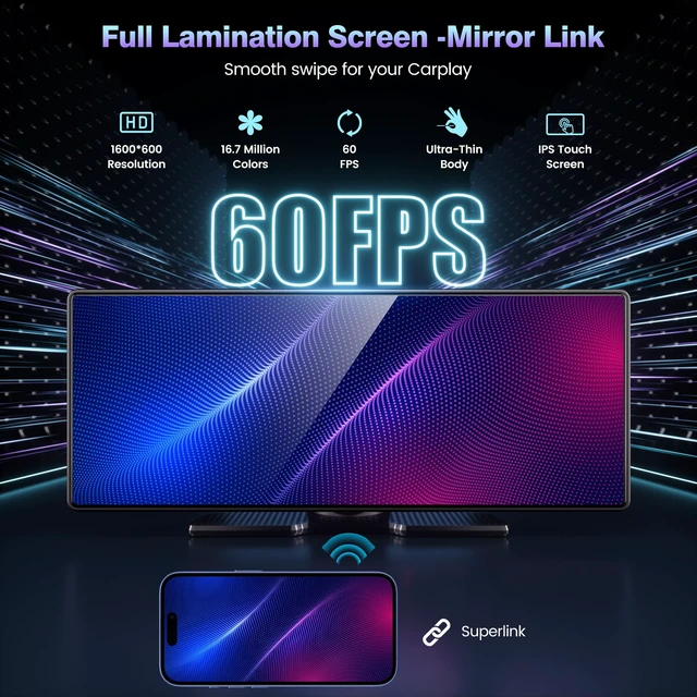 Alt view image 2 of 7 - 10.26" Wireless Carplay Screen for Car & Android Auto Screen 1080P Backup Cam w/Bracket, OTA Updates, GPS, Voice Control, BT, FM, Mirror Link, Easy Install, All Vehicles