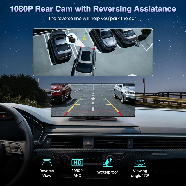 Alt view image 4 of 7 - 10.26" Wireless Carplay Screen for Car & Android Auto Screen 1080P Backup Cam w/Bracket, OTA Updates, GPS, Voice Control, BT, FM, Mirror Link, Easy Install, All Vehicles