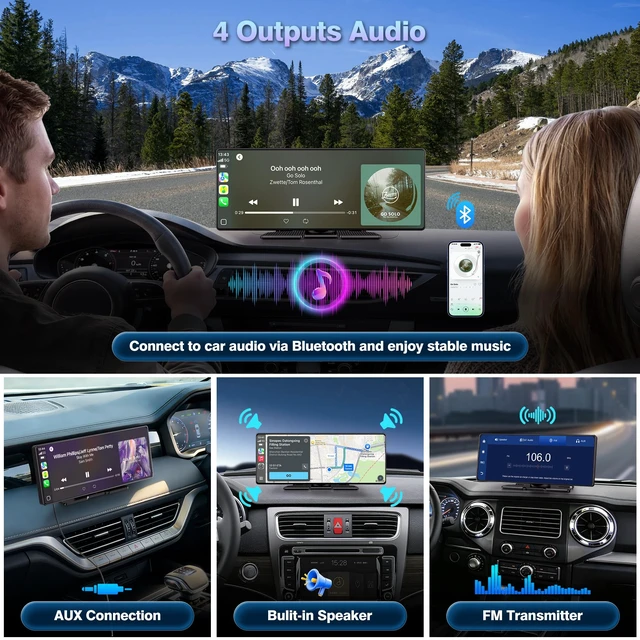 Alt view image 6 of 7 - 10.26" Wireless Carplay Screen for Car & Android Auto Screen 1080P Backup Cam w/Bracket, OTA Updates, GPS, Voice Control, BT, FM, Mirror Link, Easy Install, All Vehicles