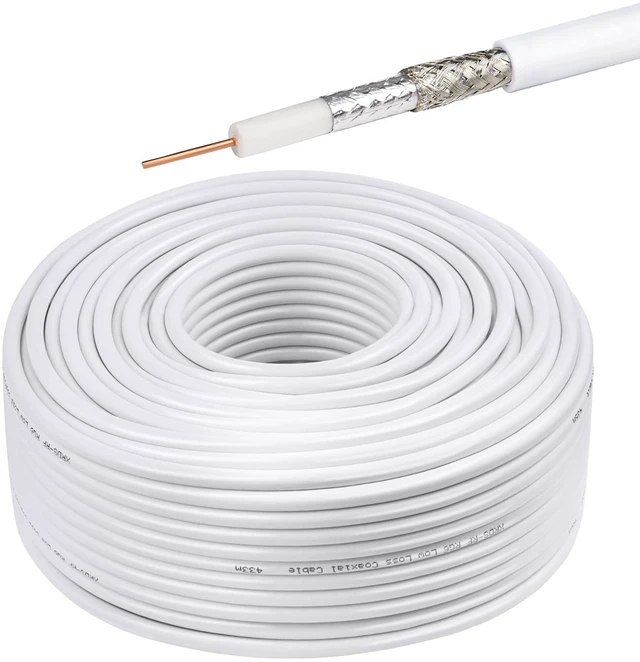 Main image of RG6 Dual Shield Cable 200FT, 18 AWG 75 Ohm Bare Copper Conductor RG6 Coaxial Cable (200 feet, White)