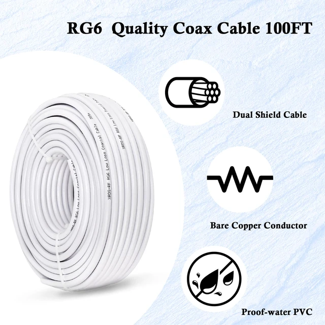 Alt view image 4 of 5 - RG6 Dual Shield Cable 200FT, 18 AWG 75 Ohm Bare Copper Conductor RG6 Coaxial Cable (200 feet, White)