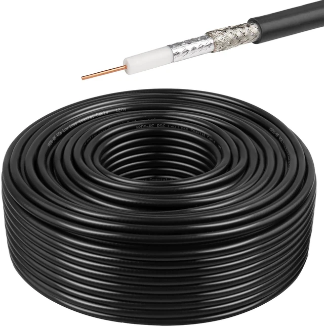 Main image of RG6 Dual Shield Cable 200FT, 18 AWG 75 Ohm Bare Copper Conductor RG6 Coaxial Cable (200feet, Black)