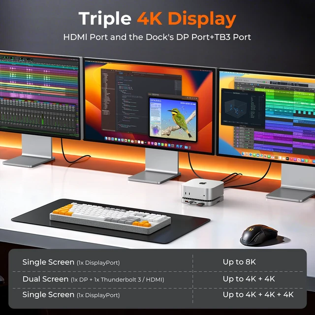 Alt view image 5 of 7 - 40G Mac mini M6, M5 Pro, M4 Dock & Stand with 8T NVMe SSD Enclosure,2X USB-A 3.2 10Gbps, USB-C 3.2 10Gbps, SD/TF 4.0, 65W Power,8K DP Video Interface, 3.5mm Audio- Ultimate Mac mini M4 Hub